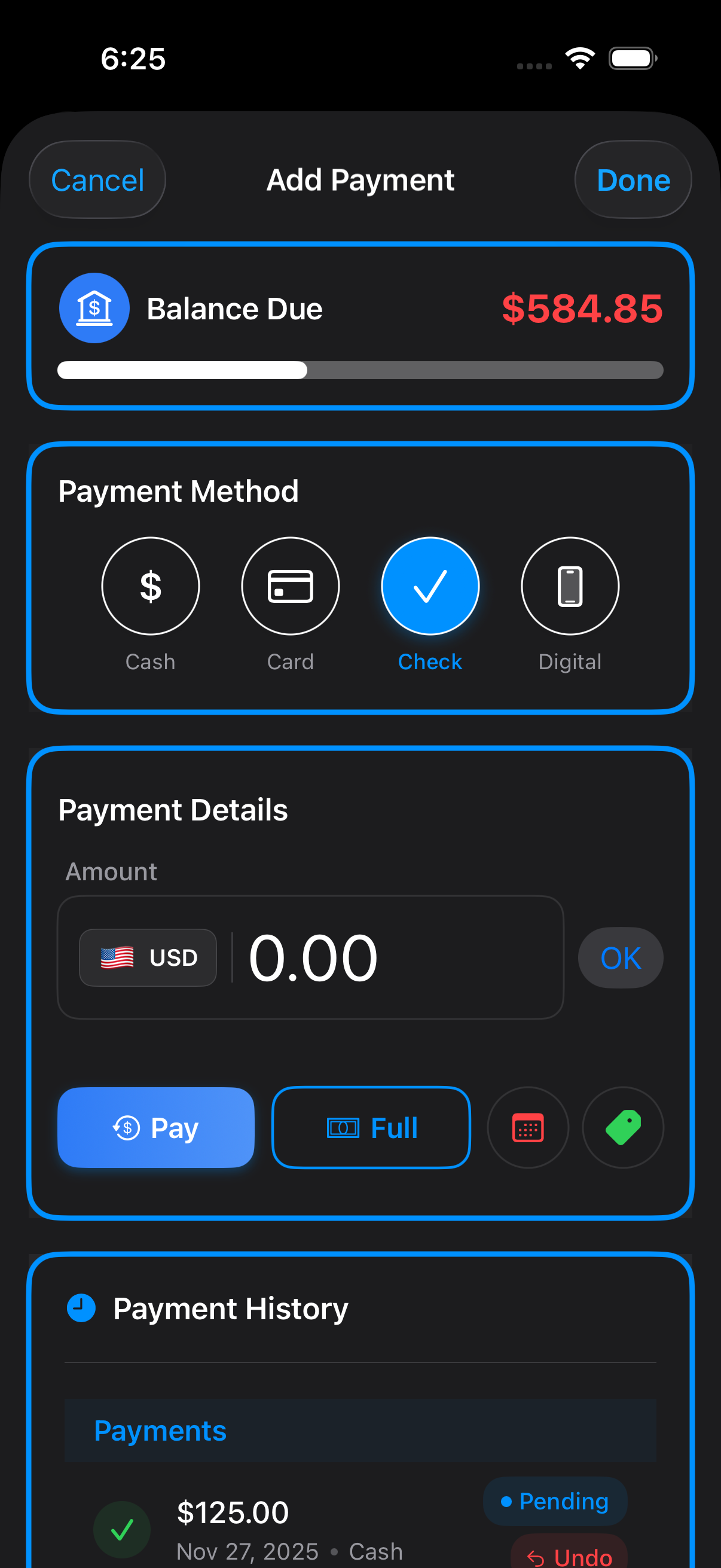Work order management screen