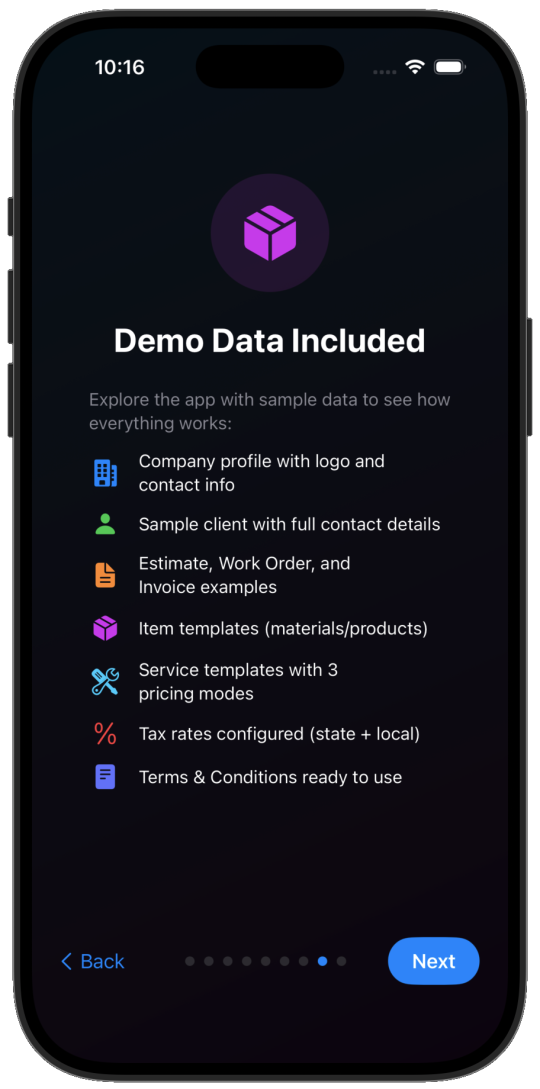 Arqevio demo data included