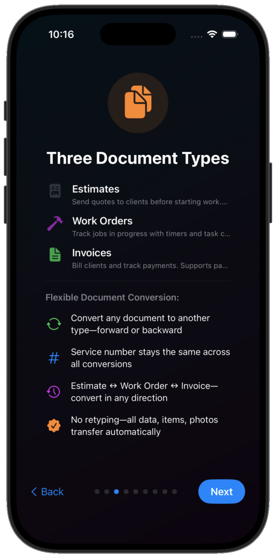 Arqevio document types on iPhone
